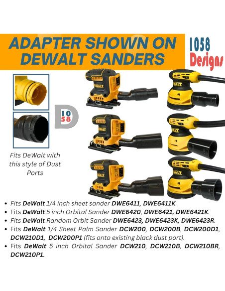 Adaptador de Vacío 1058 Designs para Lijadoras DeWalt y Craftsman Adaptador de Vacío 1058 Designs para Lijadoras DeWalt y Craftsman