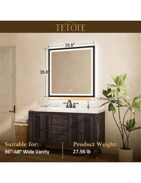 Espejo LED TETOTE 91.44x91.44 cm Dorado Iluminado Antivaho Espejo LED TETOTE 91.44x91.44 cm Dorado Iluminado Antivaho