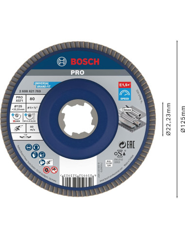 Disco de Lijado Bosch Pro X571 125 mm Grano 80 para Metal