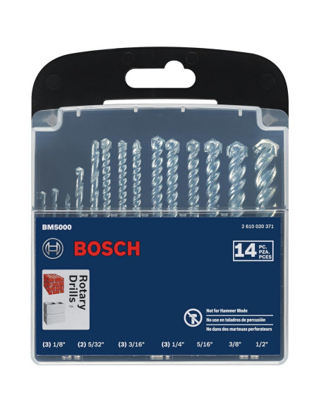 Juego de Brocas de Carburo Bosch BM5000 - 14 Piezas para Masonería Juego de Brocas de Carburo Bosch BM5000 - 14 Piezas para Masonería