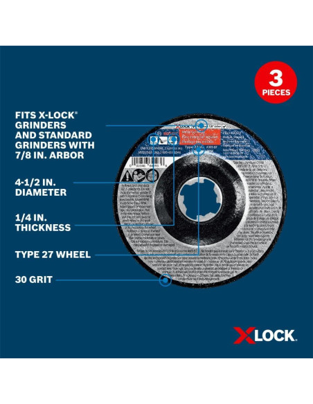 Ruedas de Esmerilado de Metal Bosch X-LOCK 4.5" - Paquete de 3 Ruedas de Esmerilado de Metal Bosch X-LOCK 4.5" - Paquete de 3