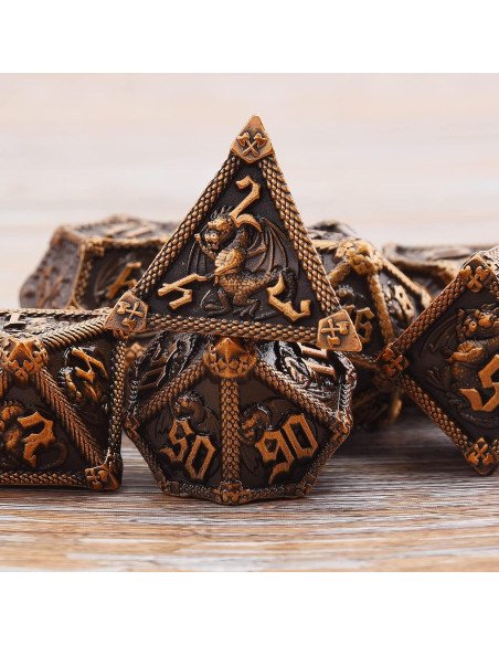 Juego de Dados DND de Metal AUSTOR 7 Caras Dorado Antiguo Juego de Dados DND de Metal AUSTOR 7 Caras Dorado Antiguo