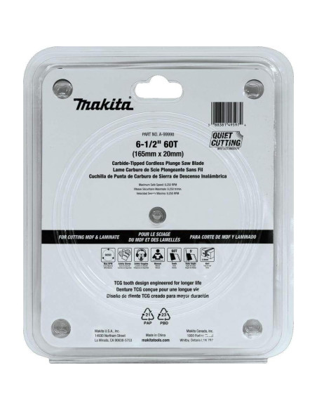 Hoja de sierra de inmersión Makita A-99998 60T Carburo 16.5cm Hoja de sierra de inmersión Makita A-99998 60T Carburo 16.5cm