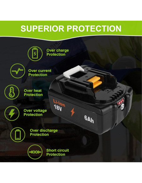 Paquete de 2 Baterías 18V 6.0Ah SFMAKDZ para Makita BL1860B Paquete de 2 Baterías 18V 6.0Ah SFMAKDZ para Makita BL1860B