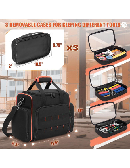 Bolsa de Herramientas Marscamd con 3 Estuches Removibles Negra Bolsa de Herramientas Marscamd con 3 Estuches Removibles Negra