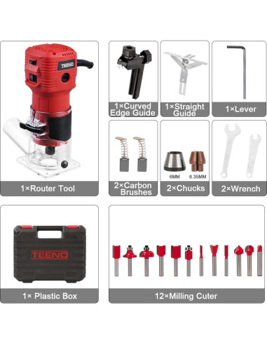 Fresadora de Madera TEENO 650W 6 Velocidades con Accesorios