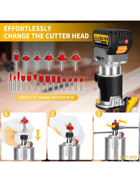 Fresadora Inalámbrica JEXUGK 21V con 2 Baterías 4.0Ah y 20 Brocas Fresadora Inalámbrica JEXUGK 21V con 2 Baterías 4.0Ah y 20 Brocas