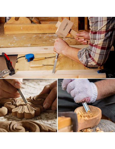 Juego de 7 Cinceles de Madera HAUTMEC con Martillo y Caja Juego de 7 Cinceles de Madera HAUTMEC con Martillo y Caja