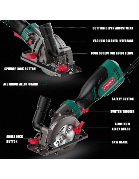 Sierra Circular Mini HYCHIKA 750W 3500RPM 3 Cuchillas 115mm Sierra Circular Mini HYCHIKA 750W 3500RPM 3 Cuchillas 115mm