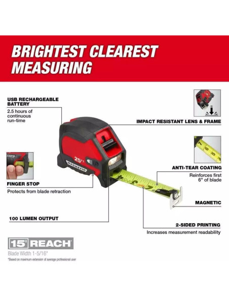 Cinta Métrica Magnética Milwaukee 48-22-0428 7.62m con Luz LED Cinta Métrica Magnética Milwaukee 48-22-0428 7.62m con Luz LED