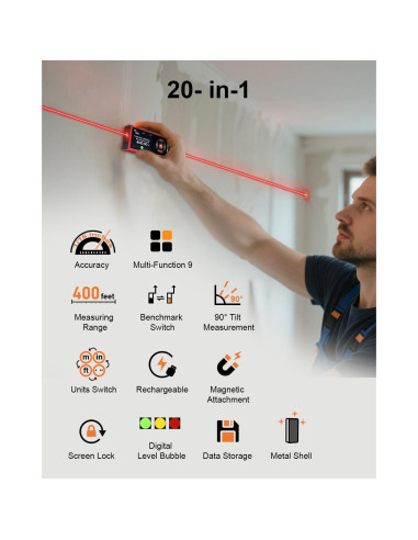 Medidor de Distancia Láser WELLRAY 121.92m Aluminio Recargable