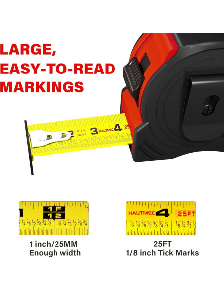 Cinta Métrica Profesional HAUTMEC 25FT con Gancho Magnético Cinta Métrica Profesional HAUTMEC 25FT con Gancho Magnético