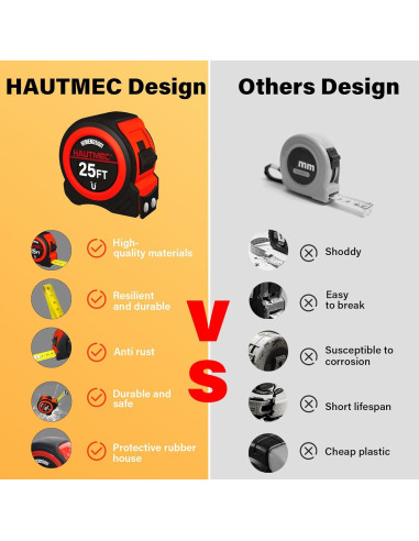 Cinta Métrica Profesional HAUTMEC 25FT con Gancho Magnético