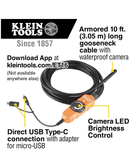 Cámara Borescope Klein Tools 9mm 3m USB + Juego de Enchufes Cámara Borescope Klein Tools 9mm 3m USB + Juego de Enchufes