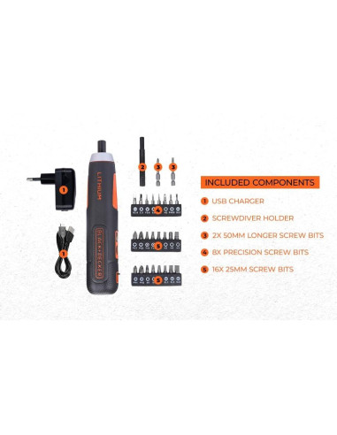 Destornillador Inalámbrico BLACK+DECKER BD40K27 4V 27 Accesorios
