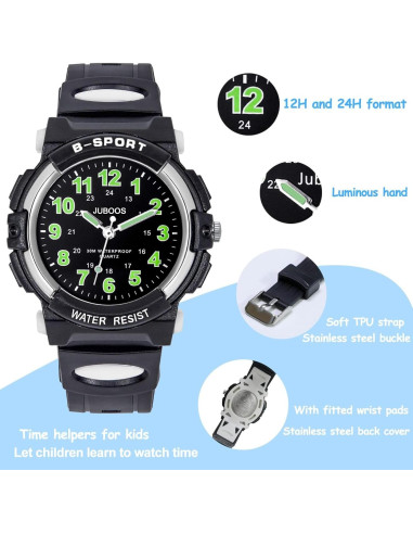 Reloj Analógico Juboos para Niños Impermeable 5-14 Años