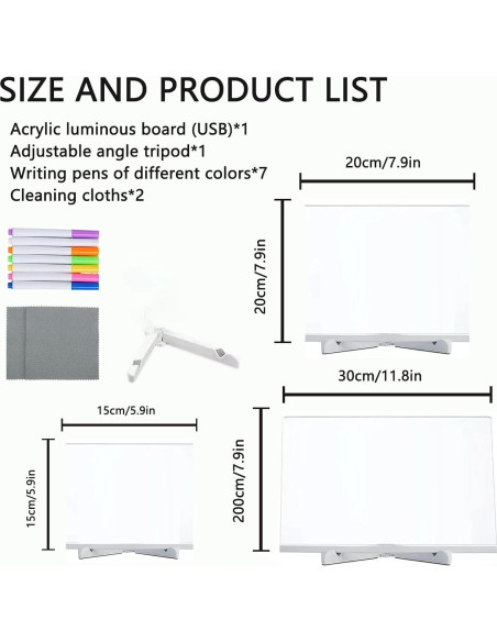 Tablero de Notas LED Yewmow 15x15 cm Acrílico Iluminado Tablero de Notas LED Yewmow 15x15 cm Acrílico Iluminado