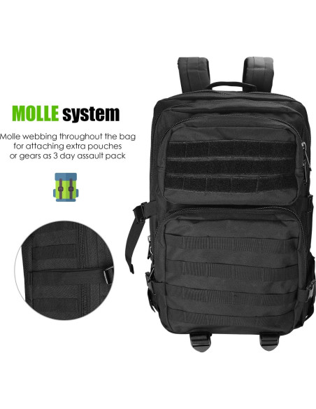 Mochila Táctica ProCase 40L Negra para Exterior y Supervivencia Mochila Táctica ProCase 40L Negra para Exterior y Supervivencia