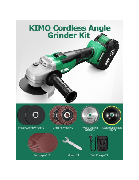 Amoladora Angular Inalámbrica KIMO 20V 11.43 cm 9000RPM Amoladora Angular Inalámbrica KIMO 20V 11.43 cm 9000RPM