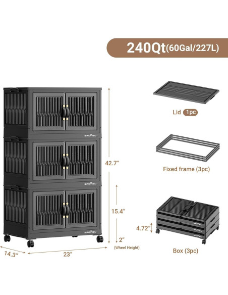 Contenedor de Almacenamiento Apilable BROVIEW 80QT 3Pack Negro Contenedor de Almacenamiento Apilable BROVIEW 80QT 3Pack Negro
