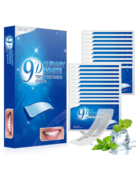 Tiras Blanqueadoras de Dientes 9D AURANY - 21 Pares para Sensibles Tiras Blanqueadoras de Dientes 9D AURANY - 21 Pares para Sensibles