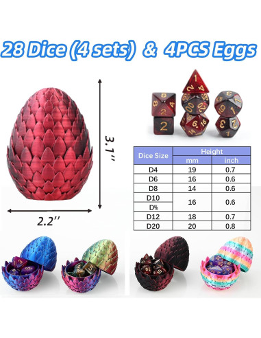 Juego de Dados DND 28 Piezas ELEFOCUS con Huevos de Dragón