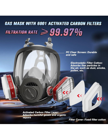 Máscara de Gas Completa 6800 Silicona con Filtros 6001