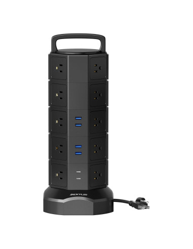 Torre de Regletas JACKYLED 20 Salidas AC 6 Puertos USB Negro