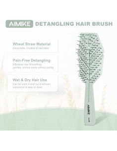 Cepillo Desenredante AIMIKE Verde Ecológico para Todo Tipo de Cabello 2