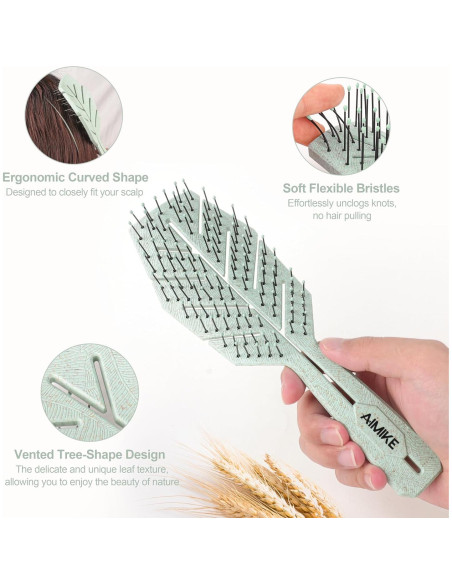 Cepillo Desenredante AIMIKE Verde Ecológico para Todo Tipo de Cabello Cepillo Desenredante AIMIKE Verde Ecológico para Todo Tipo de Cabello