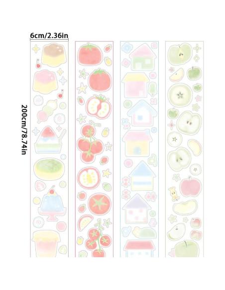 Juego de 4 Rollos de Cinta Washi Qojai - Frutas Caricatura 6cm Juego de 4 Rollos de Cinta Washi Qojai - Frutas Caricatura 6cm