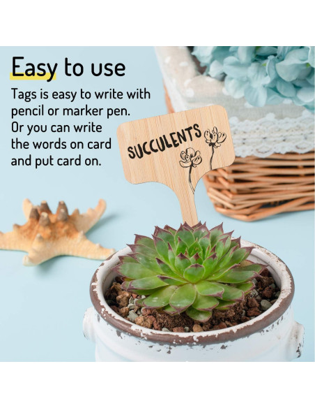 Etiquetas de Plantas de Bambú Whaline 50 Pcs con Bolígrafo Etiquetas de Plantas de Bambú Whaline 50 Pcs con Bolígrafo