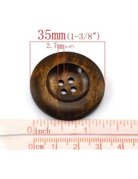 Botones de costura de madera KARMELLING 20PC 35mm café oscuro Botones de costura de madera KARMELLING 20PC 35mm café oscuro