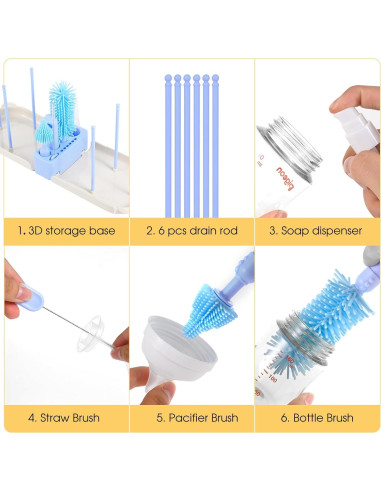 Kit de Limpieza de Biberones Portátil Lijroavy 7 en 1 Azul