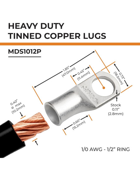 Conectores de Terminal de Anillo de Cobre Estañado SELTERM 2pcs 1/0 AWG Conectores de Terminal de Anillo de Cobre Estañado SELTERM 2pcs 1/0 AWG