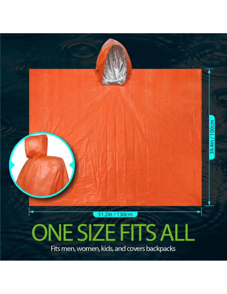 Poncho de Lluvia de Emergencia FosPower 4 Piezas Impermeable Poncho de Lluvia de Emergencia FosPower 4 Piezas Impermeable
