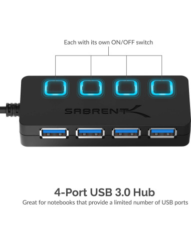 Hub USB 3.0 Sabrent HB-UM43 de 4 Puertos con Interruptores