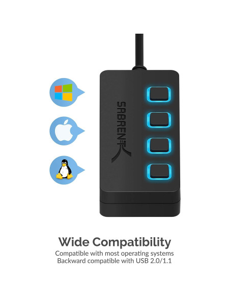 Hub USB 3.0 Sabrent HB-UM43 de 4 Puertos con Interruptores Hub USB 3.0 Sabrent HB-UM43 de 4 Puertos con Interruptores