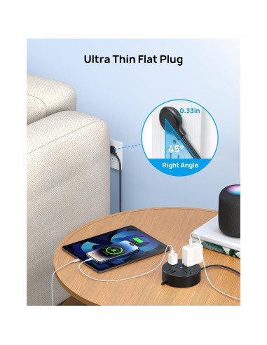 Enchufe de Extensión Retráctil TROND 5ft 6 en 1 USB C Negro