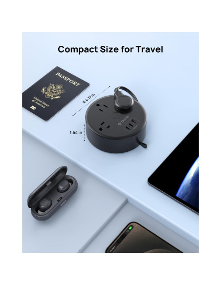 Enchufe de Extensión Retráctil TROND 5ft 6 en 1 USB C Negro Enchufe de Extensión Retráctil TROND 5ft 6 en 1 USB C Negro