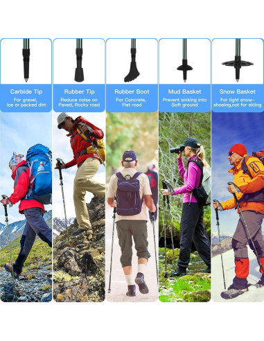 Bastones de Trekking Plegables HUGSEE Aluminio 115-135cm 2 Piezas