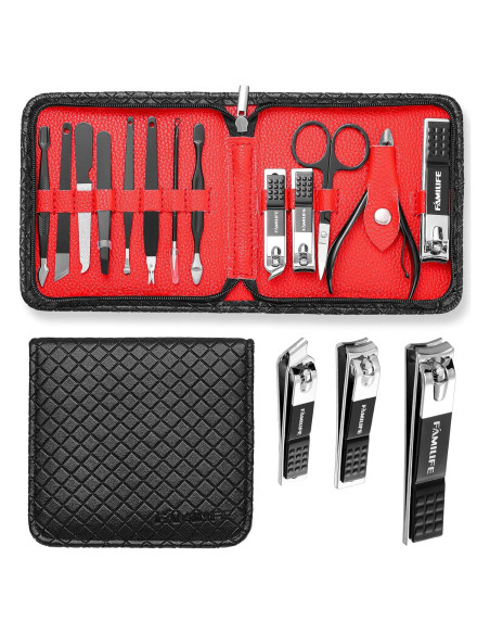 Kit de Uñas FAMILIFE 13 Piezas Acero Inoxidable Negro Kit de Uñas FAMILIFE 13 Piezas Acero Inoxidable Negro