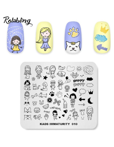 Placa de Estampado de Uñas Rolabling IM010 - Acero Inoxidable 8x7cm