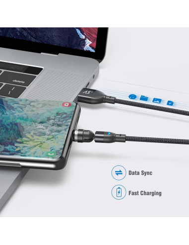 Cable de Carga Magnético A.S 360 1.83m 3 en 1 Carga Rápida