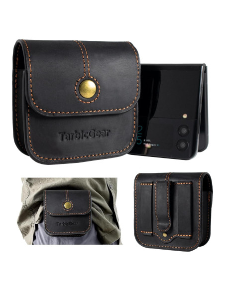 Funda de cuero para teléfono plegable TarbicGear - Negro Funda de cuero para teléfono plegable TarbicGear - Negro