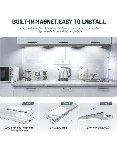 Paquete de 6 luces LED recargables EVERDOSS 20.32 cm con sensor Paquete de 6 luces LED recargables EVERDOSS 20.32 cm con sensor