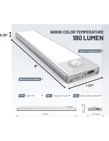 Paquete de 6 luces LED recargables EVERDOSS 20.32 cm con sensor