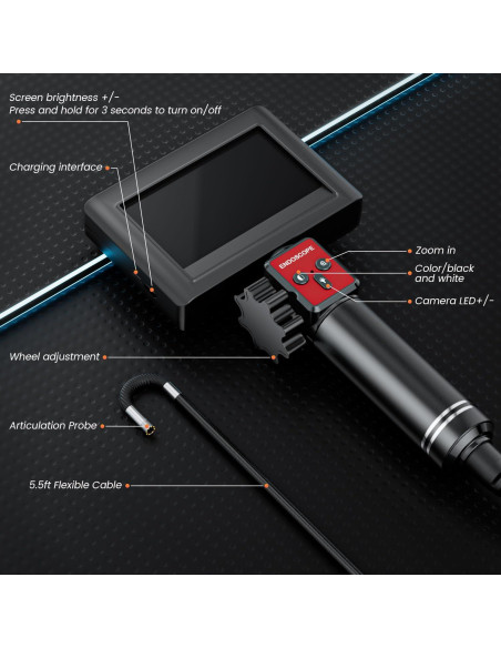 Cámara Borescopio Articulada TGJOR 4.3" HD 1080P IP67 Cámara Borescopio Articulada TGJOR 4.3" HD 1080P IP67