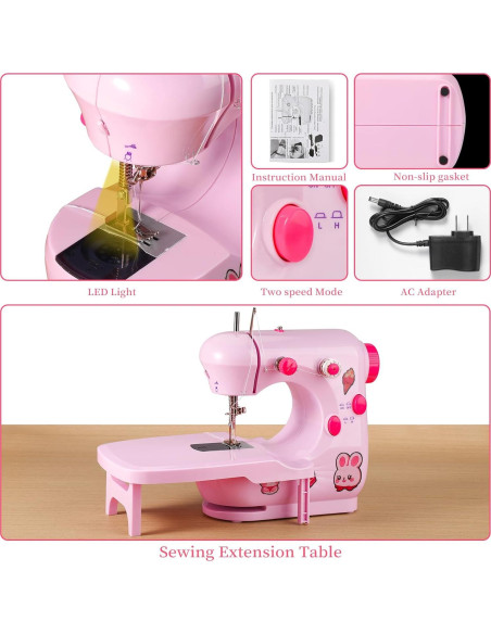 Mini Máquina de Coser Plys Rosa para Principiantes 1.36kg Mini Máquina de Coser Plys Rosa para Principiantes 1.36kg