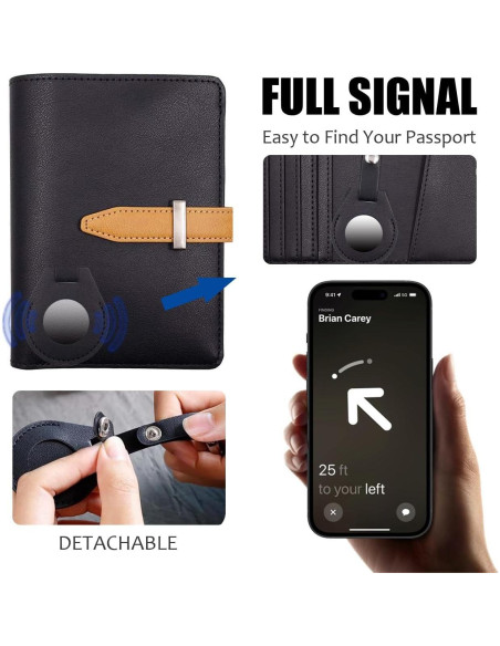 Funda para Pasaporte con Bloqueo RFID y Soporte AirTag - Negro Funda para Pasaporte con Bloqueo RFID y Soporte AirTag - Negro